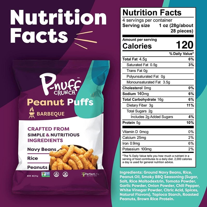 Pnuff P-nuff Crunch Peanut Puffs Savory Variety Pack - Healthy Snacks, Keto, Gluten Free, 20g Vegan Protein per Bag, 4oz Bag, 6-Pack - Image 2
